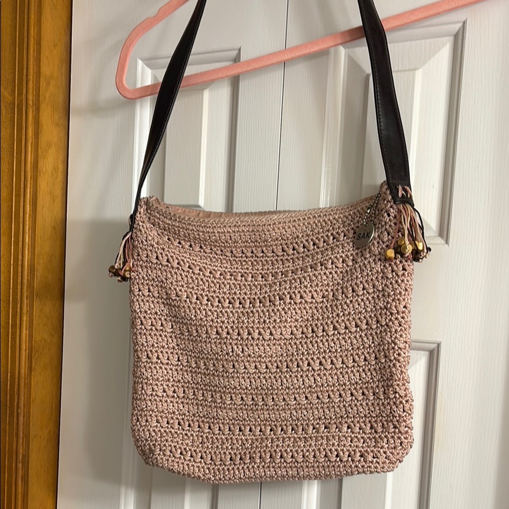 Sakura Cream and Black Shoulder Bag with Semi-Structured Design